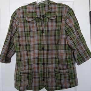 Green Plaid Button-Up Top Or Jacket